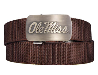 Ole Miss Rebels Cut-to-Size Belt with Gunmetal Clamp Buckle: Brown - The Edit LLC