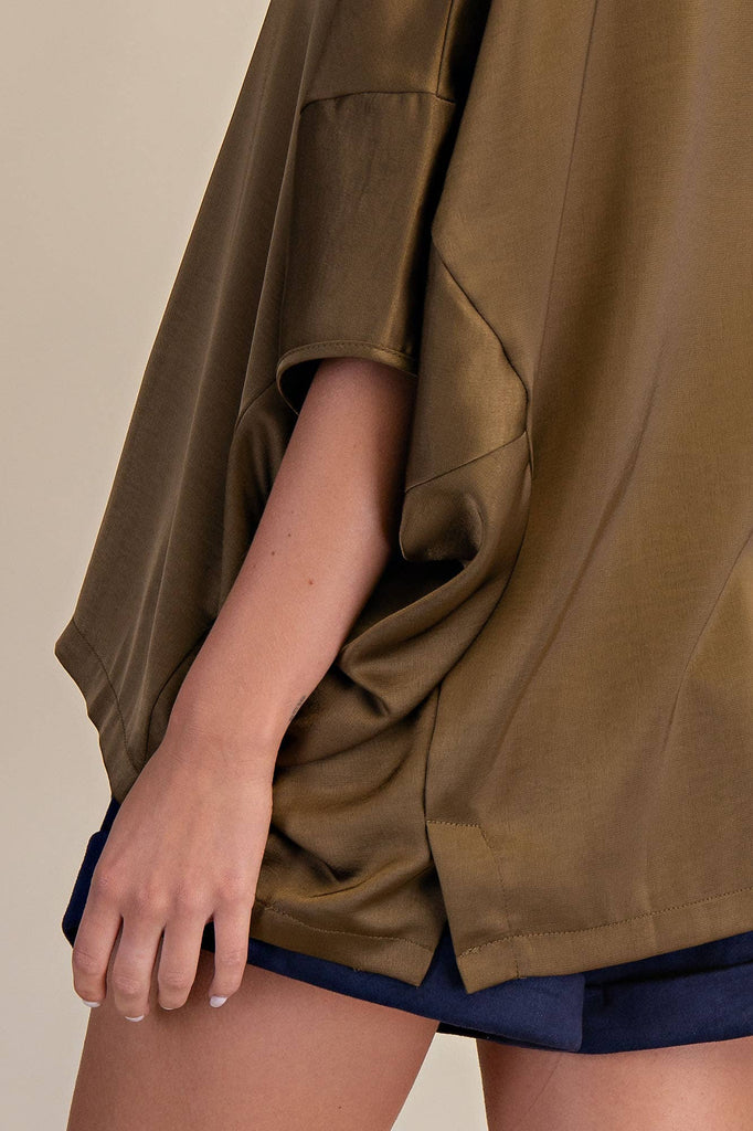 Olive Dropped Shoulder Top - The Edit LLC