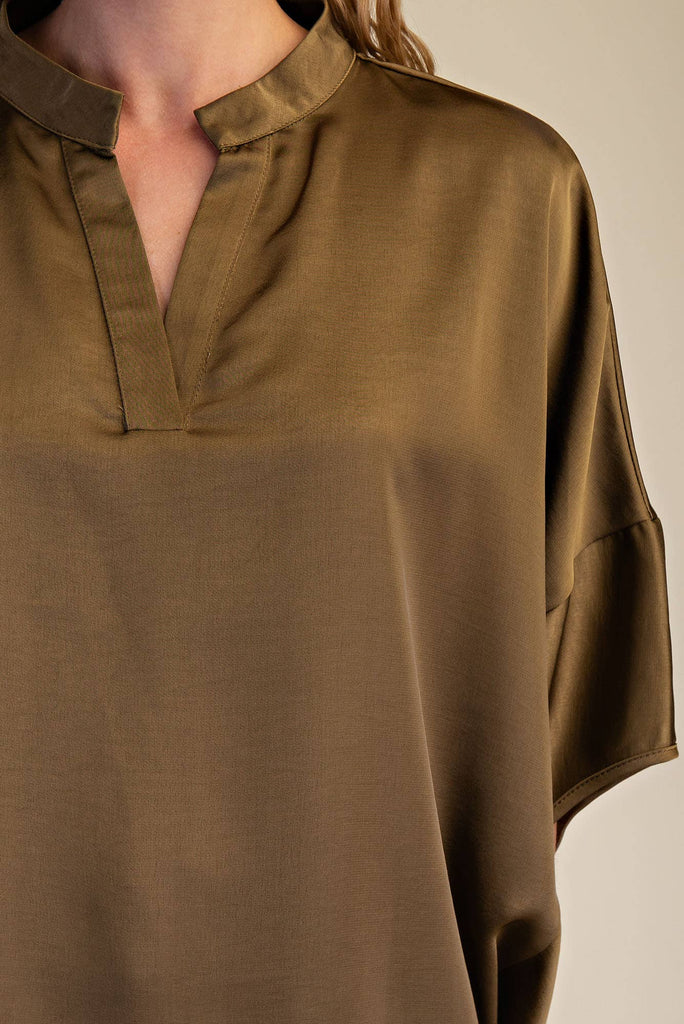 Olive Dropped Shoulder Top - The Edit LLC