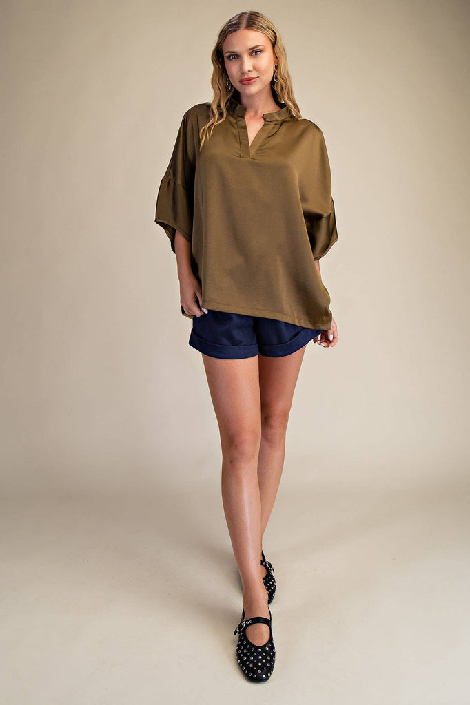 Olive Dropped Shoulder Top - The Edit LLC