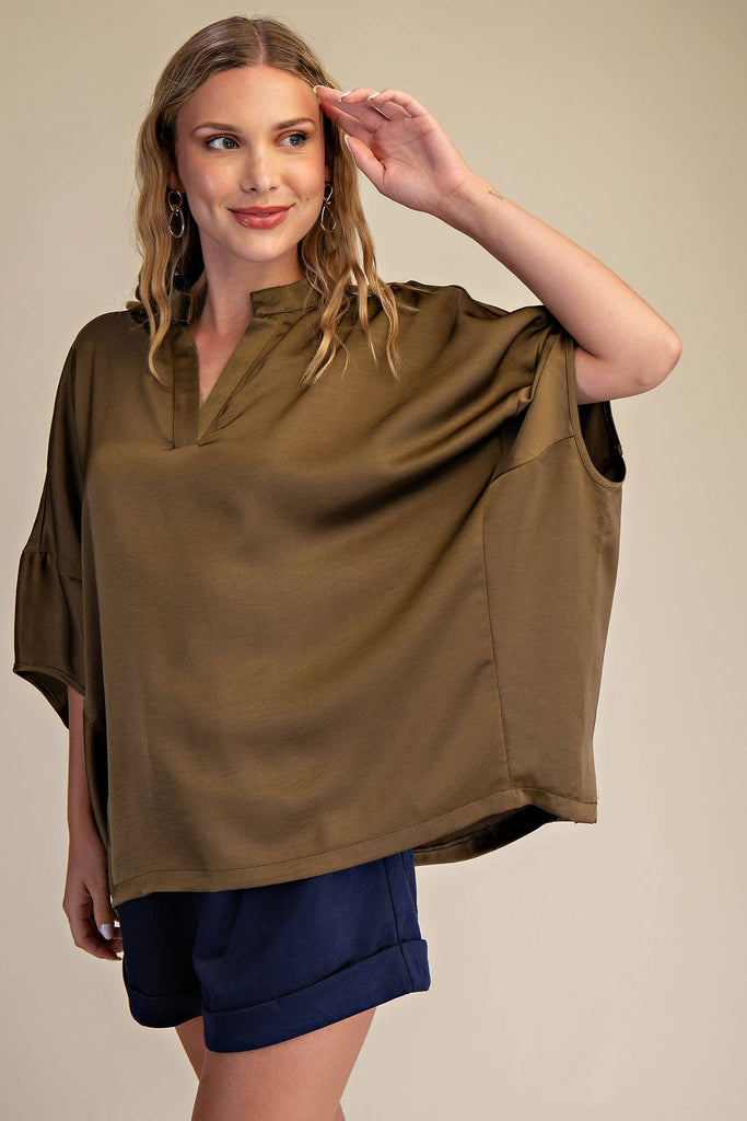 Olive Dropped Shoulder Top - The Edit LLC