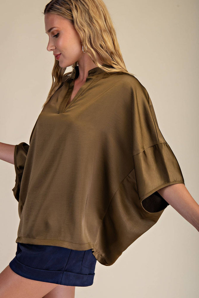 Olive Dropped Shoulder Top - The Edit LLC
