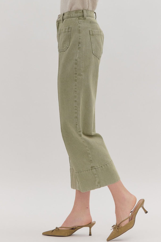 Olive Front Seam Denim Straight Leg Jeans - The Edit LLC