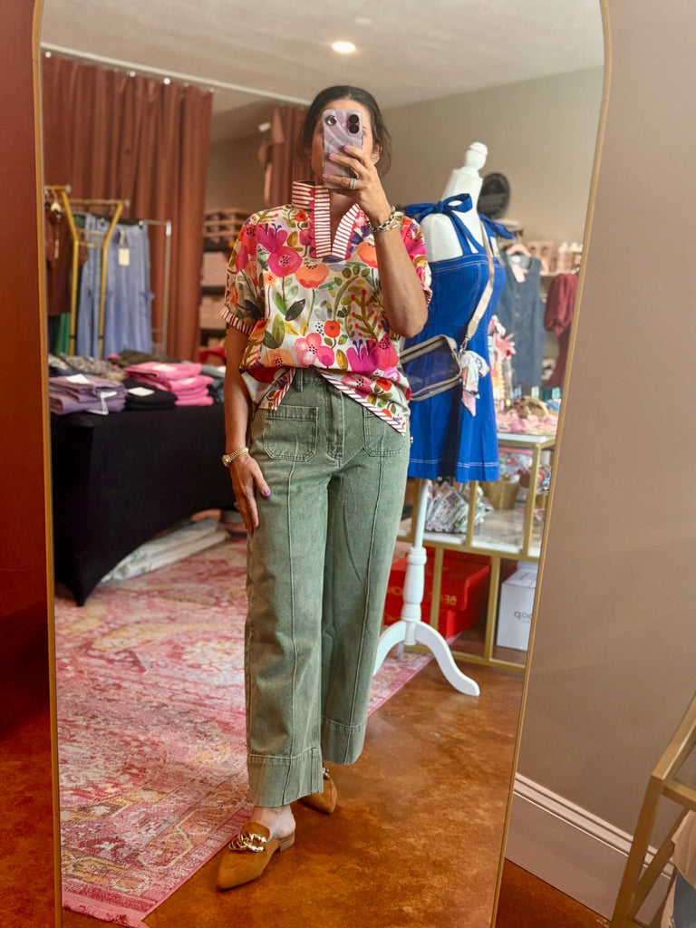 Olive Front Seam Denim Straight Leg Jeans - The Edit LLC