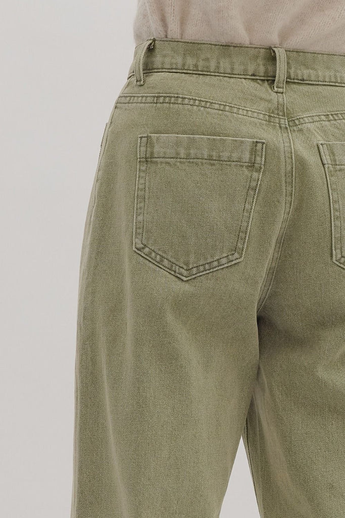 Olive Front Seam Denim Straight Leg Jeans - The Edit LLC