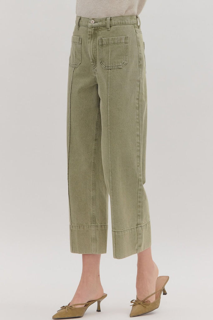 Olive Front Seam Denim Straight Leg Jeans - The Edit LLC