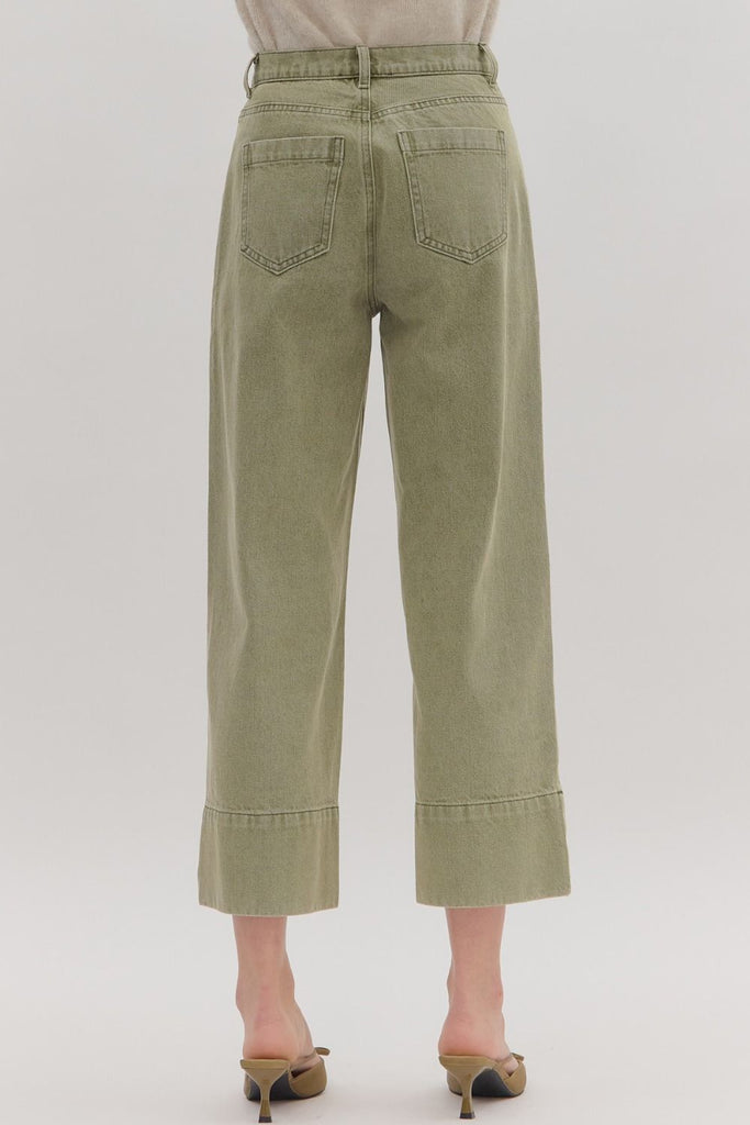 Olive Front Seam Denim Straight Leg Jeans - The Edit LLC