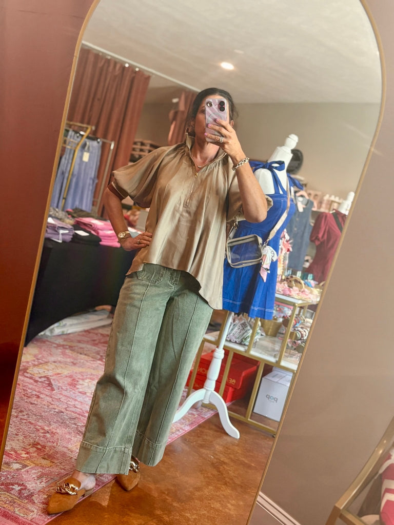 Olive Front Seam Denim Straight Leg Jeans - The Edit LLC