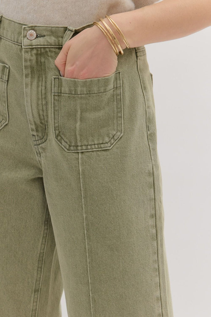 Olive Front Seam Denim Straight Leg Jeans - The Edit LLC