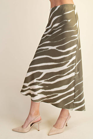 Olive Zebra Print High-Waist Midi Skirt - The Edit LLC