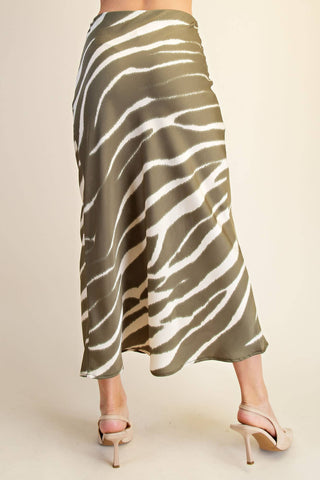 Olive Zebra Print High-Waist Midi Skirt - The Edit LLC