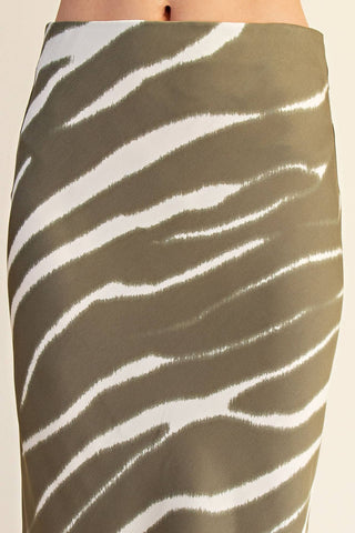 Olive Zebra Print High-Waist Midi Skirt - The Edit LLC