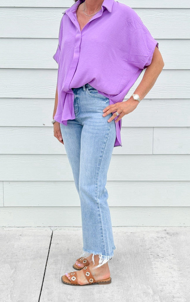 Orchid Oversized Button Down Hi - Low Blouse - The Edit LLC