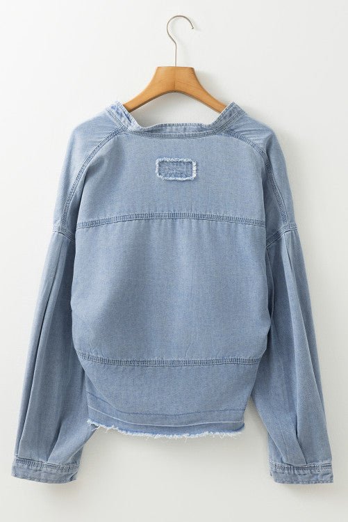 Oversized Denim Raw Hemmed Blouse - The Edit LLC