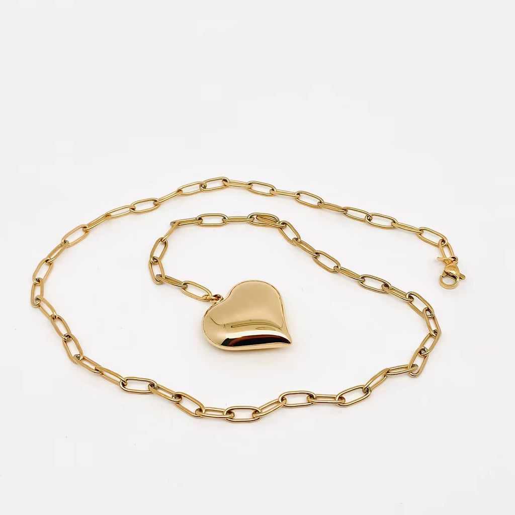 Paper Clip Design Chain Heart - shaped Charm Necklace - FGS - The Edit LLC