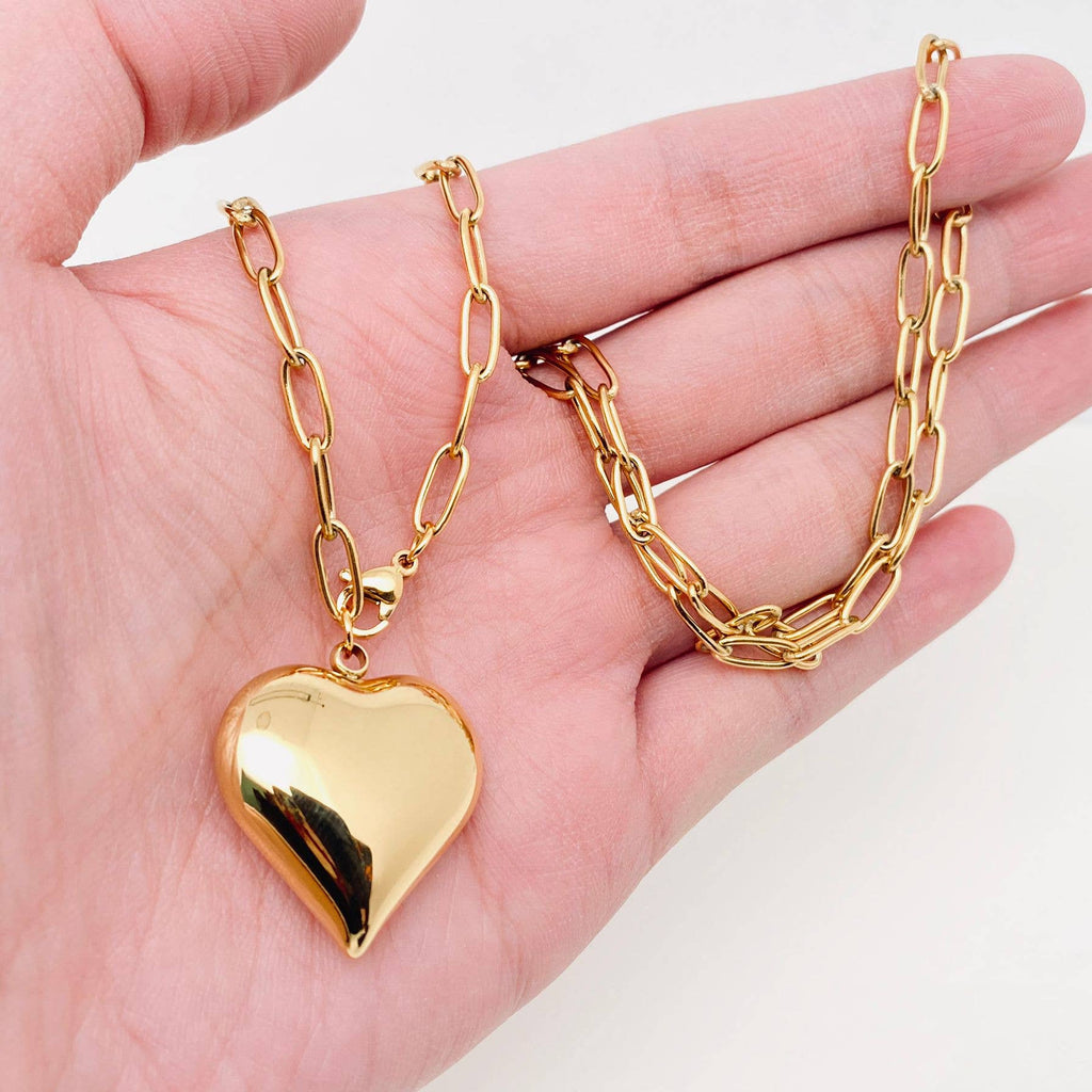 Paper Clip Design Chain Heart - shaped Charm Necklace - FGS - The Edit LLC