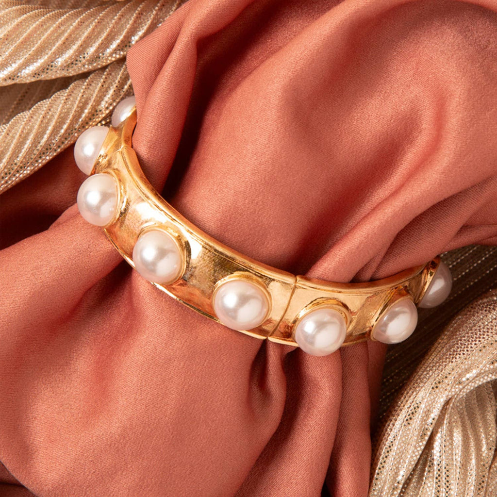 Pearl Embellished Stretch Bangle Bracelet - The Edit LLC