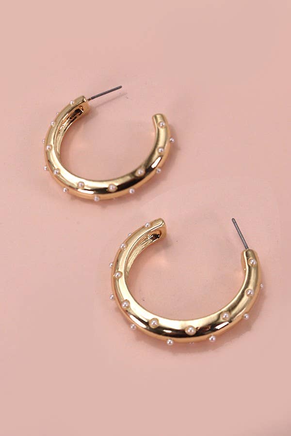 PEARL STUDDED HOOP EARRINGS | 31E24888: Gold - The Edit LLC