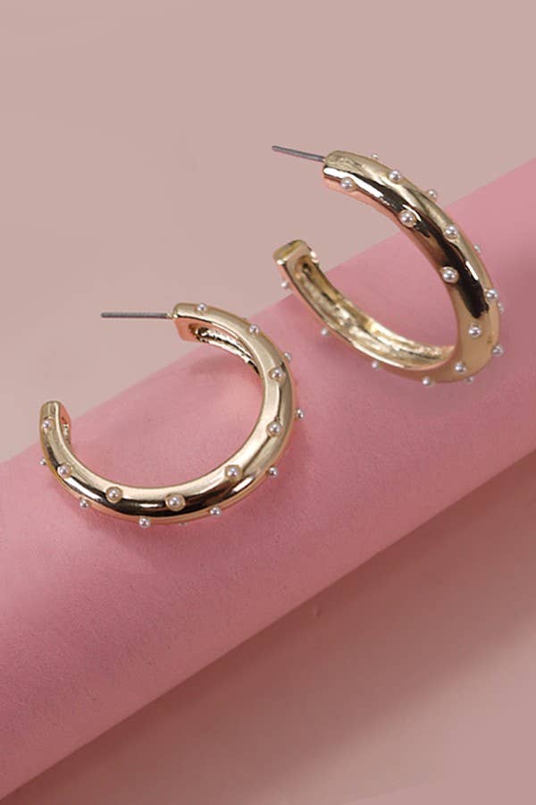 PEARL STUDDED HOOP EARRINGS | 31E24888: Gold - The Edit LLC