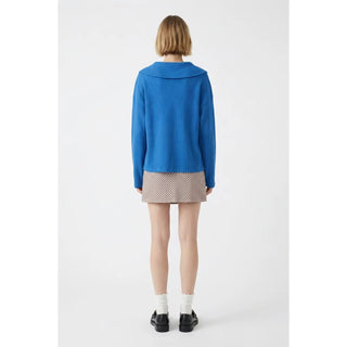 Peter Pan Collar Waffle Button Up - Cobalt - The Edit LLC