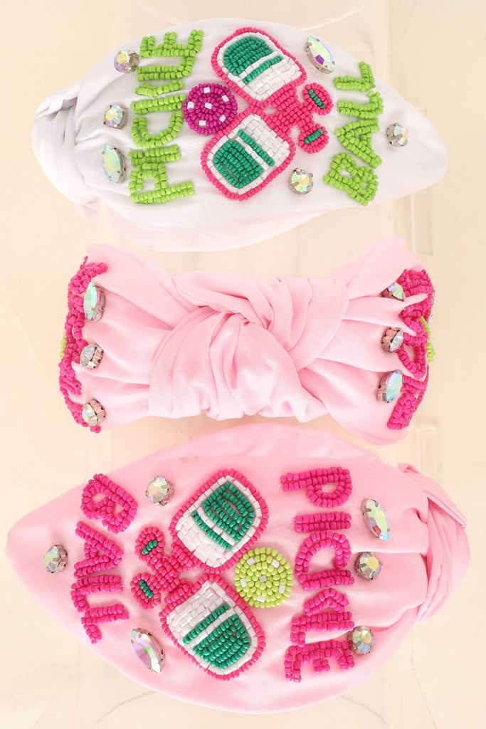 Pickle Baller Top Knotted Beaded Headband: Pink - The Edit LLC