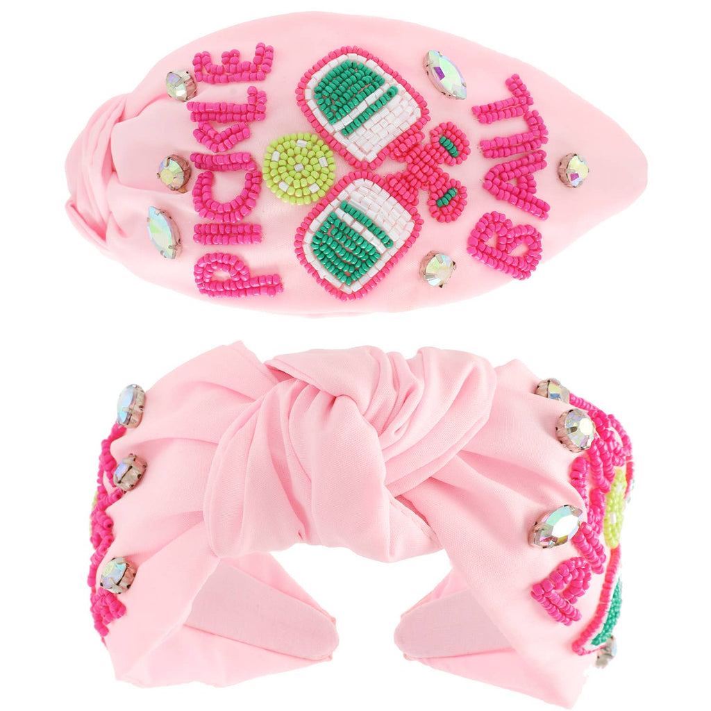 Pickle Baller Top Knotted Beaded Headband: Pink - The Edit LLC