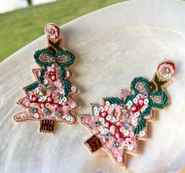 Pink Christmas Beaded Earrings - The Edit LLC