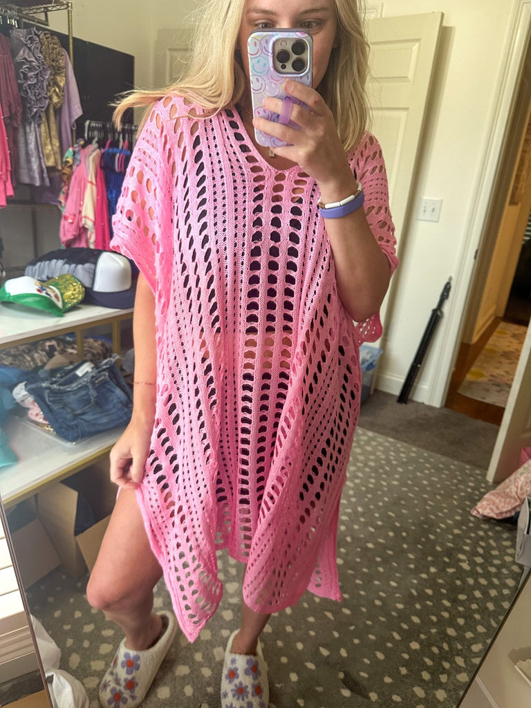 Pink Crochet Swim Coverup - One Size - The Edit LLC