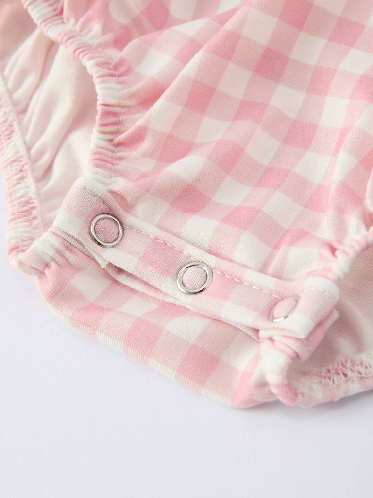 Pink Gingham Santa Smocked Girls Bubble - The Edit LLC