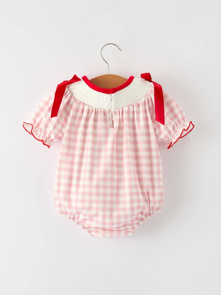 Pink Gingham Santa Smocked Girls Bubble - The Edit LLC