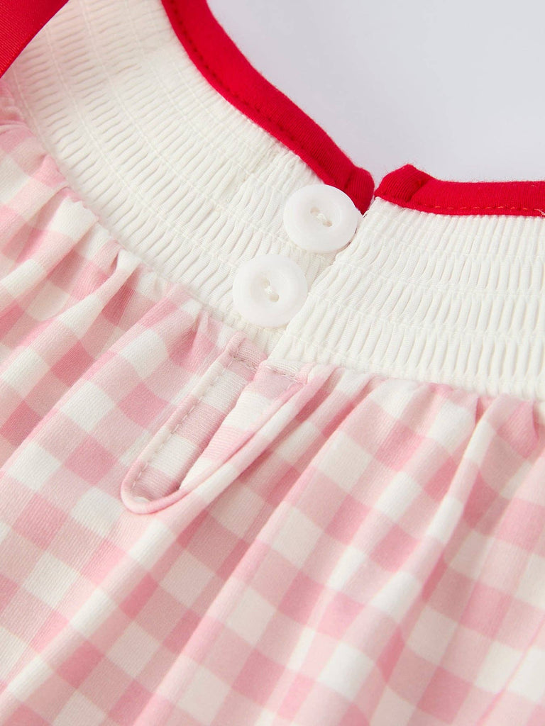 Pink Gingham Santa Smocked Girls Bubble - The Edit LLC