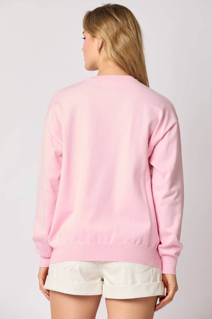 Pink Loose Fit Sequin Sweater - The Edit LLC