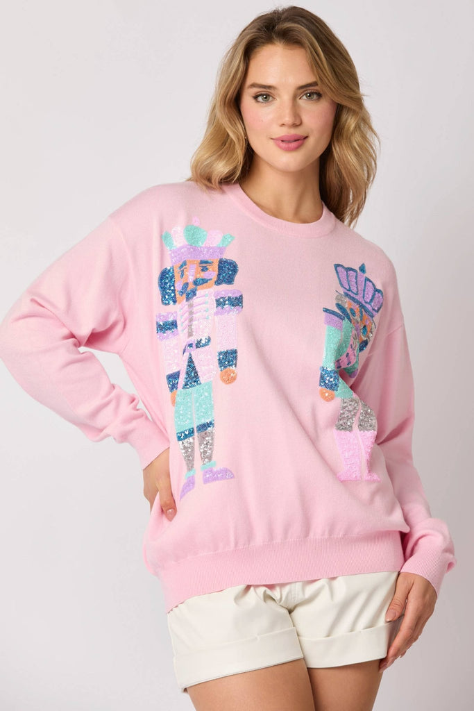 Pink Loose Fit Sequin Sweater - The Edit LLC