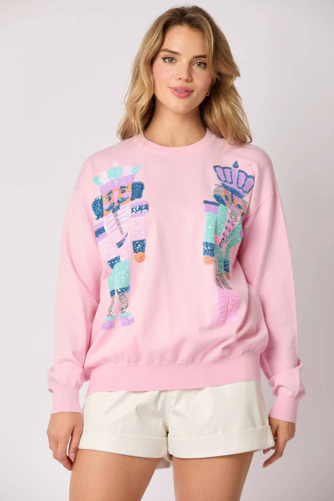 Pink Loose Fit Sequin Sweater - The Edit LLC