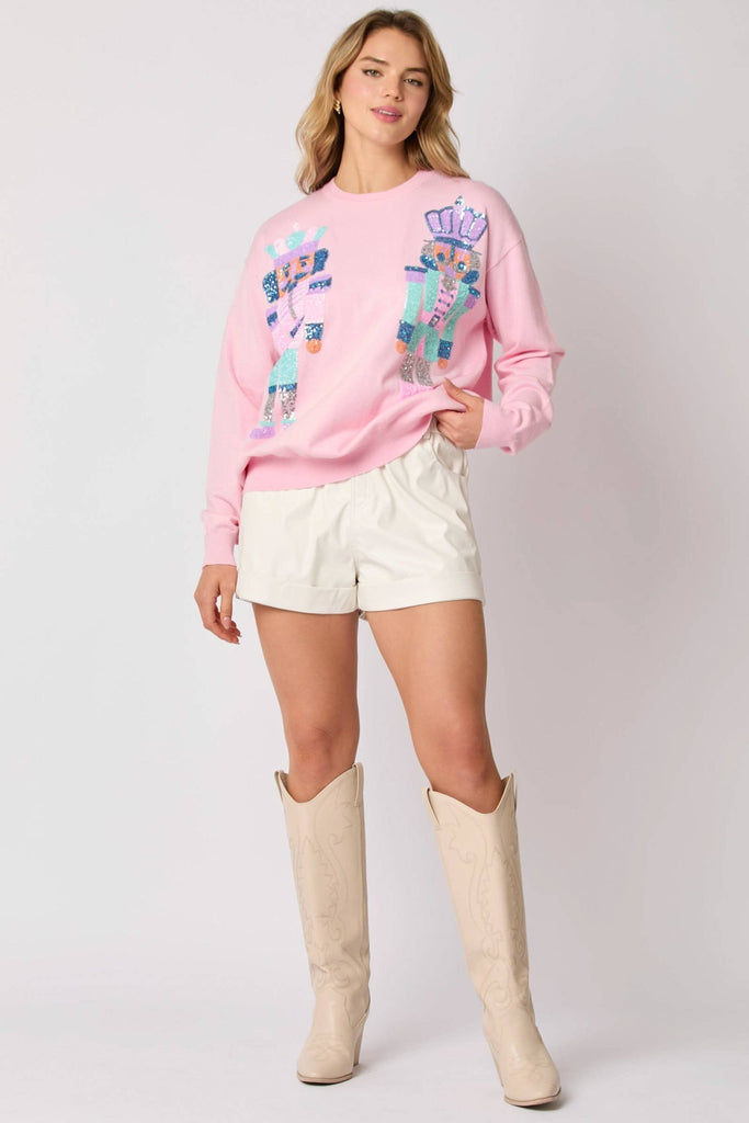 Pink Loose Fit Sequin Sweater - The Edit LLC