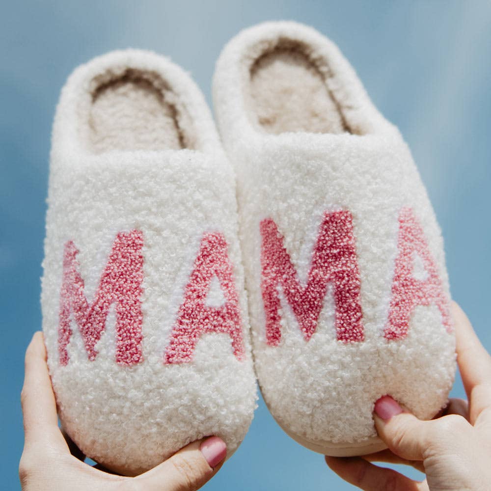 Pink MAMA Valentine's Day Slippers: White / M/L - The Edit LLC