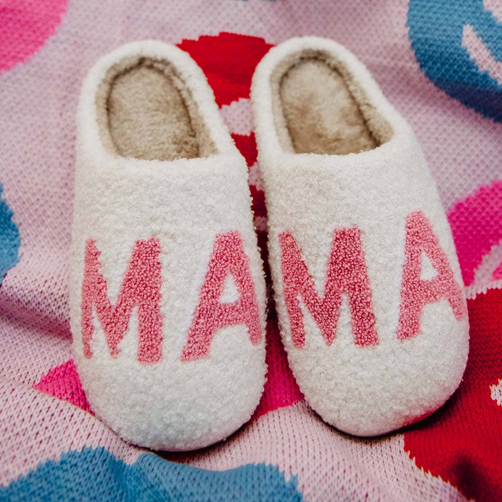 Pink MAMA Valentine's Day Slippers: White / M/L - The Edit LLC