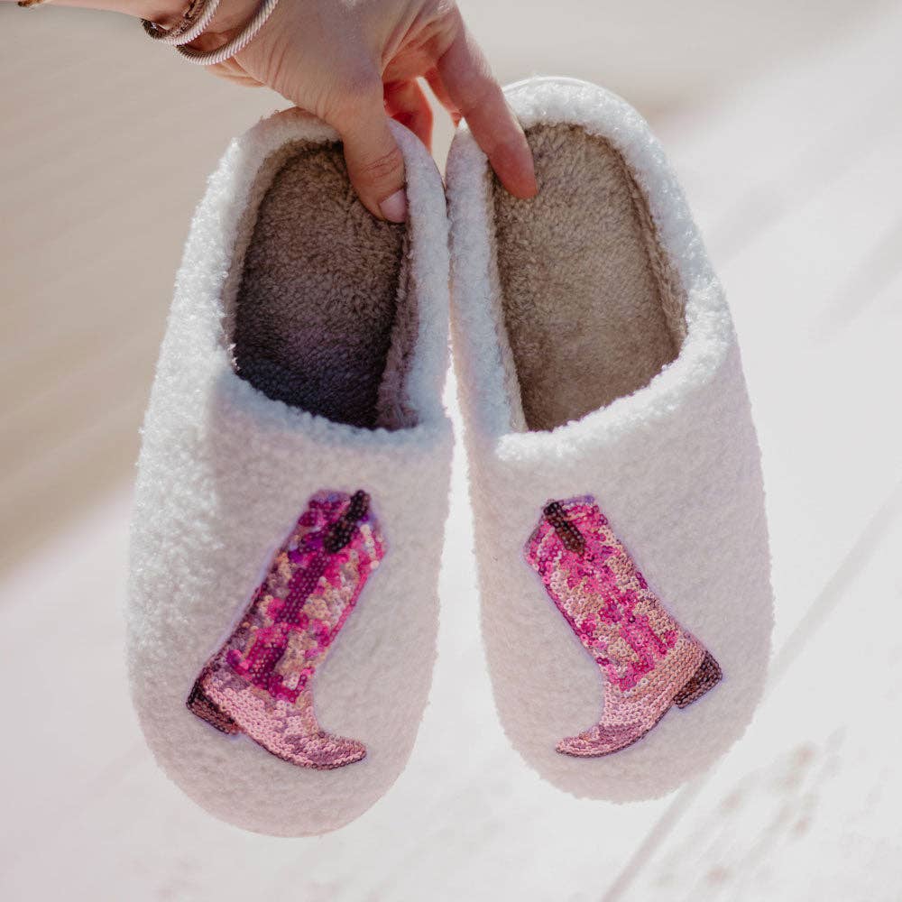 Pink Sequin Kicking Boots Slippers Shoes: White / L/XL - The Edit LLC