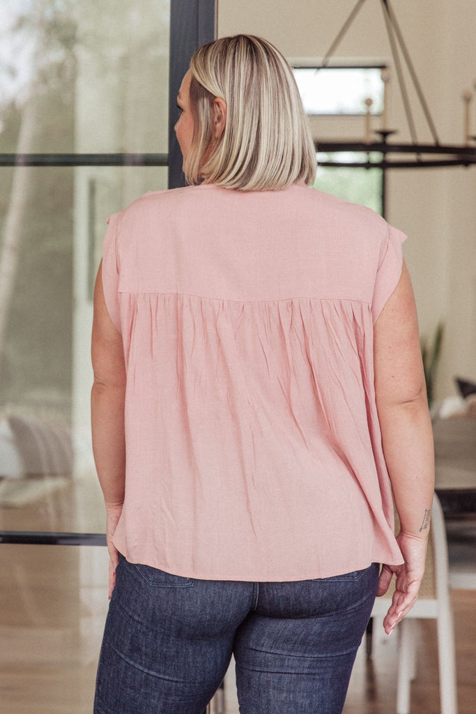 Pleat Detail Button Up Blouse in Pink - The Edit LLC