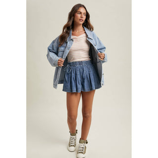 PLEATED DENIM SHORTS - The Edit LLC