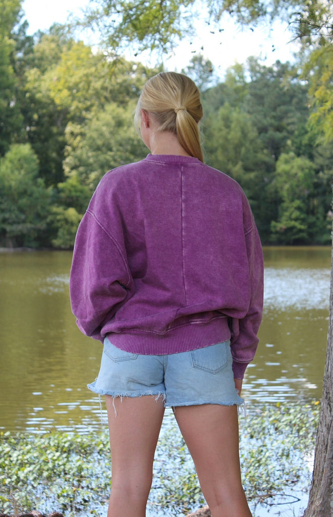 Plum Acid Washed Oversized Fleece Sweatshirt - The Edit LLC