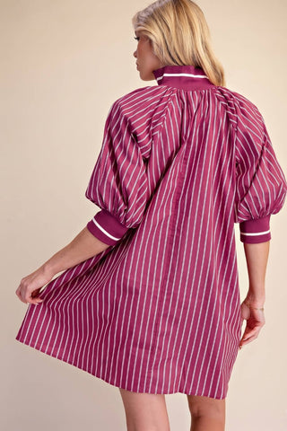 Plum Mock Neck Band Half Zip Stripe Mini Dress - The Edit LLC