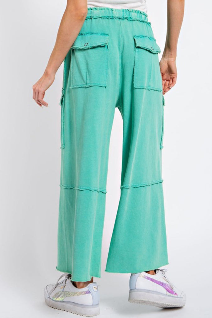 Plus Easel Terry Palazzo Pants - Atlantis Green - The Edit LLC