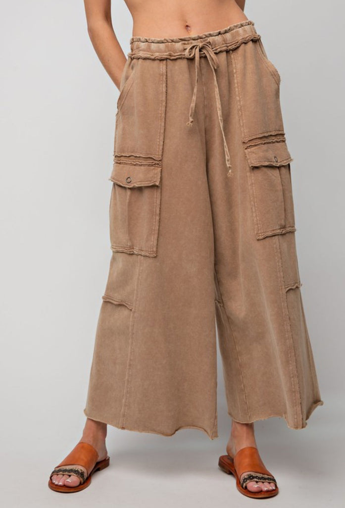 Plus Easel Terry Palazzo Pants - Latte - The Edit LLC