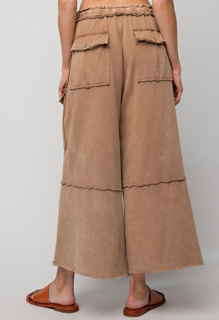 Plus Easel Terry Palazzo Pants - Latte - The Edit LLC