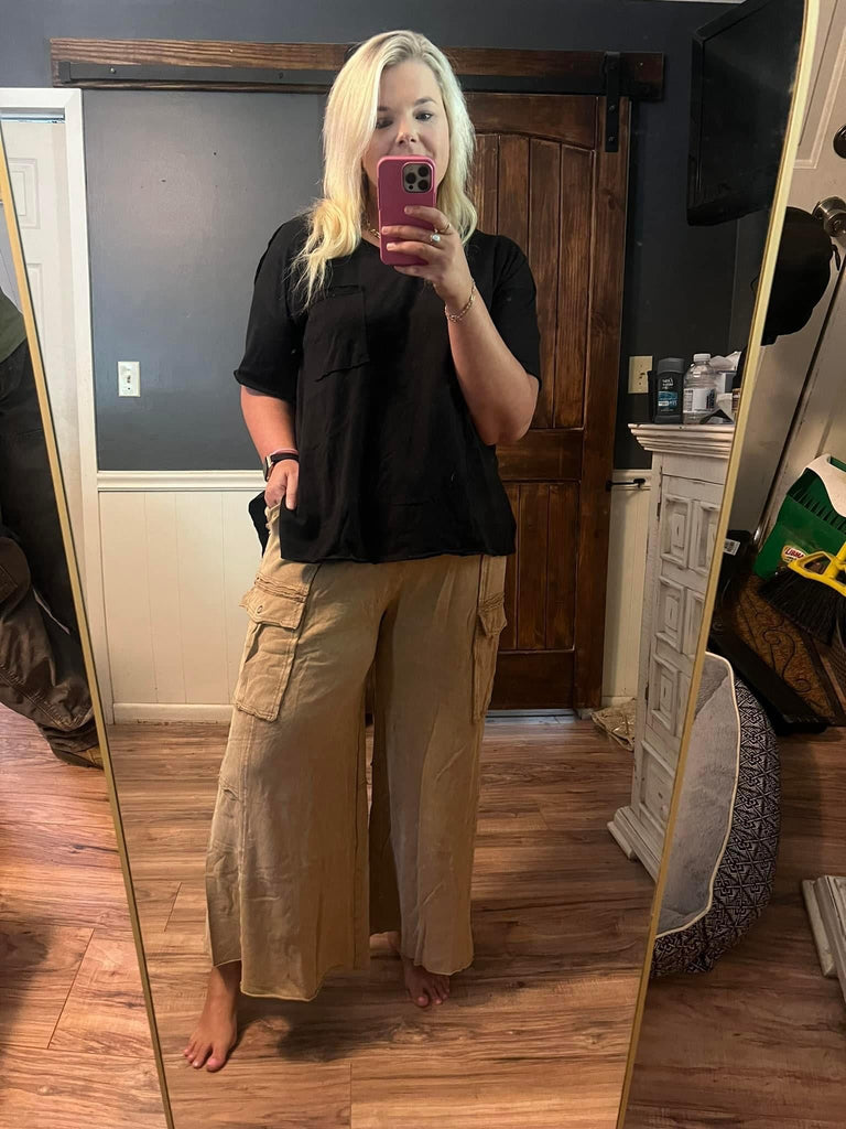 Plus Easel Terry Palazzo Pants - Latte - The Edit LLC