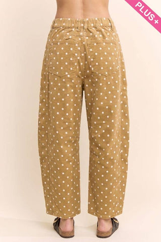 Plus - High-Waist Polka Dot Barrel Pants: Burgundy / 1X-2X-3X(3-2-1) - The Edit LLC
