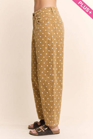 Plus - High-Waist Polka Dot Barrel Pants: Burgundy / 1X-2X-3X(3-2-1) - The Edit LLC