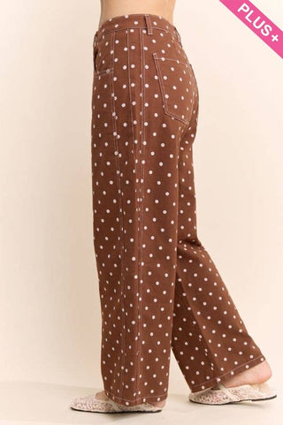 Plus - High-Waist Polka Dot Barrel Pants: Burgundy / 1X-2X-3X(3-2-1) - The Edit LLC