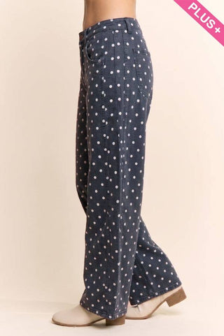 Plus - High-Waist Polka Dot Barrel Pants: Burgundy / 1X-2X-3X(3-2-1) - The Edit LLC